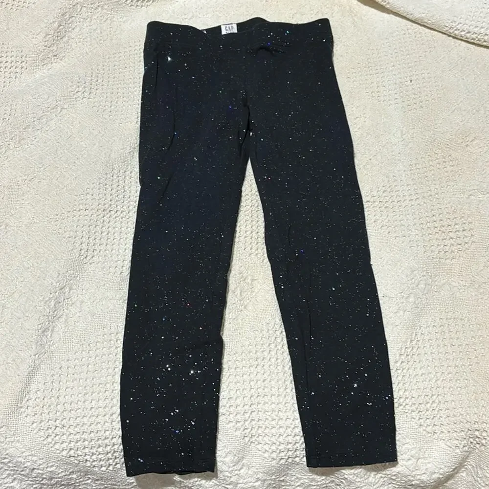 Gap S 6/7 black galaxy leggings silver all over metallic splatter dots euc